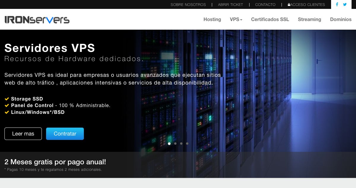 Homepage of Ironservers hosting