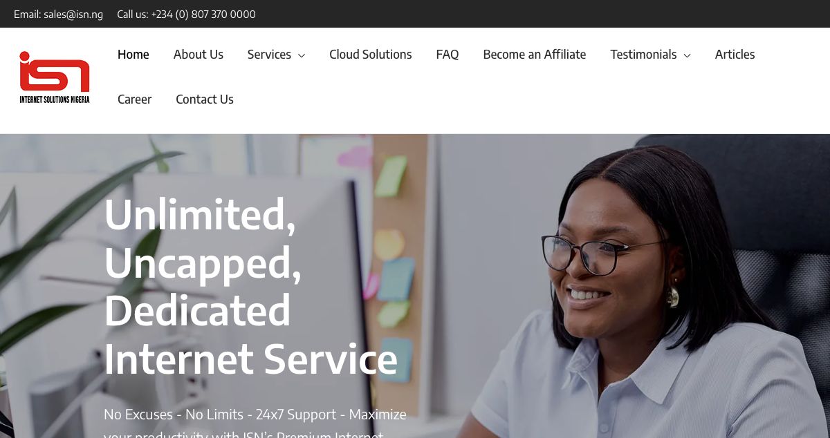 Homepage of Internet Solutions Nigeria hosting