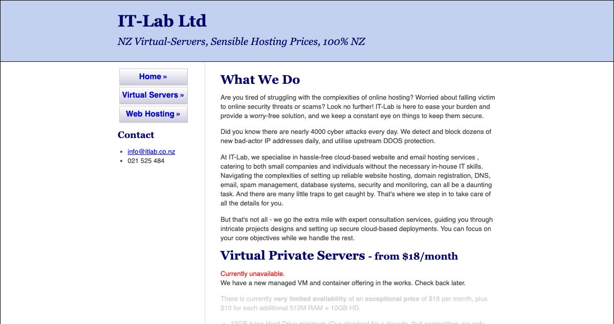 Homepage of IT-Lab Limited hosting