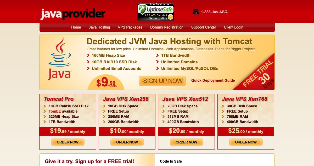 Homepage of JavaProvider hosting