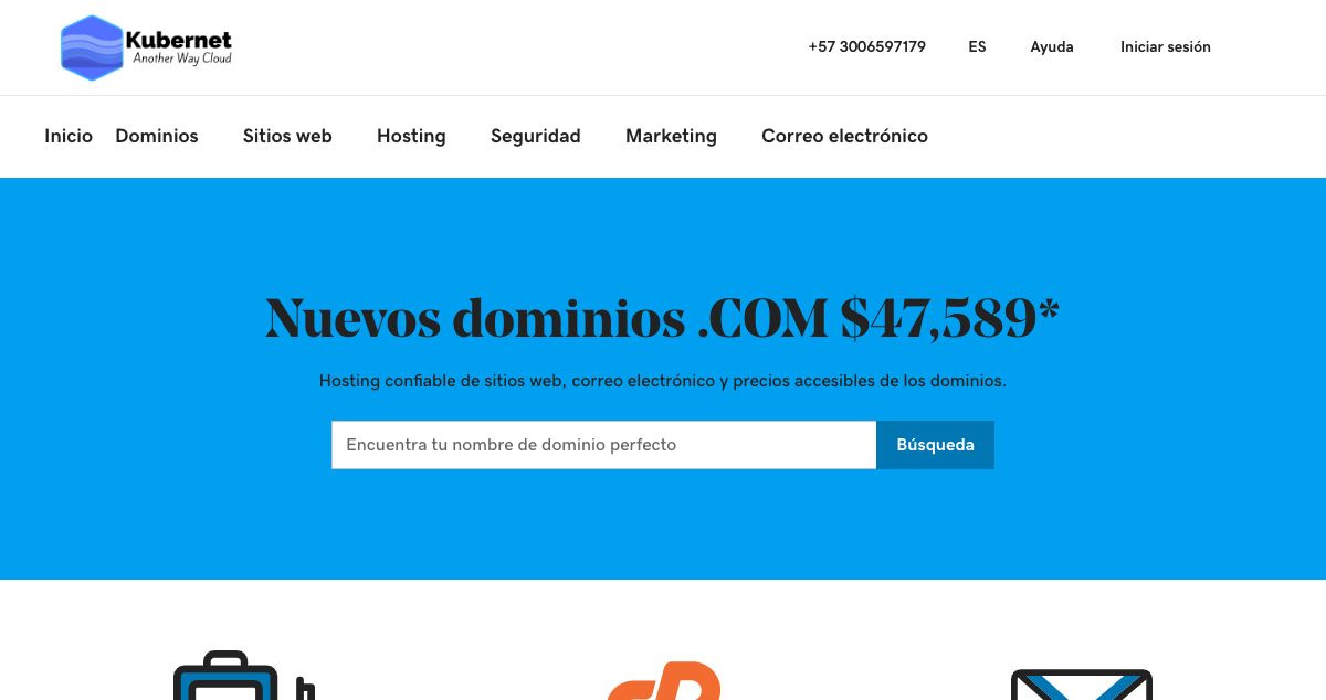 Homepage of KaL Soluciones Web Colombia hosting