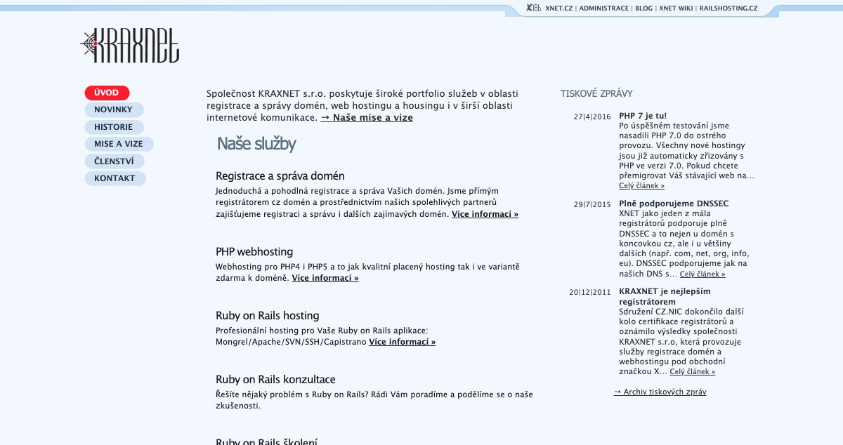 Homepage of Kraxnet hosting
