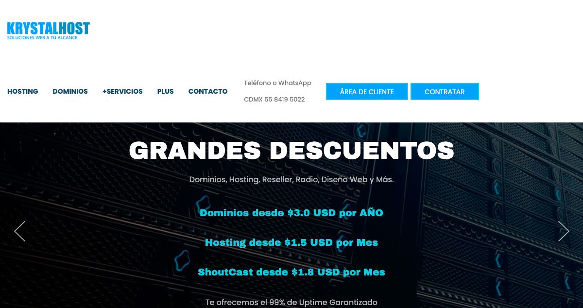 Homepage of KrystalHost hosting