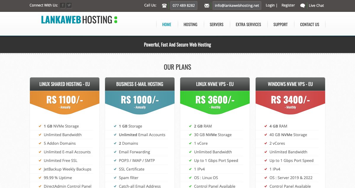 Homepage of Lanka Web Hosting hosting