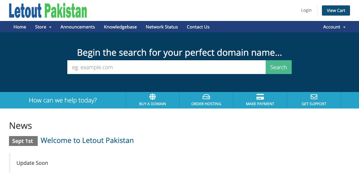 Homepage of Letout Pakistan hosting