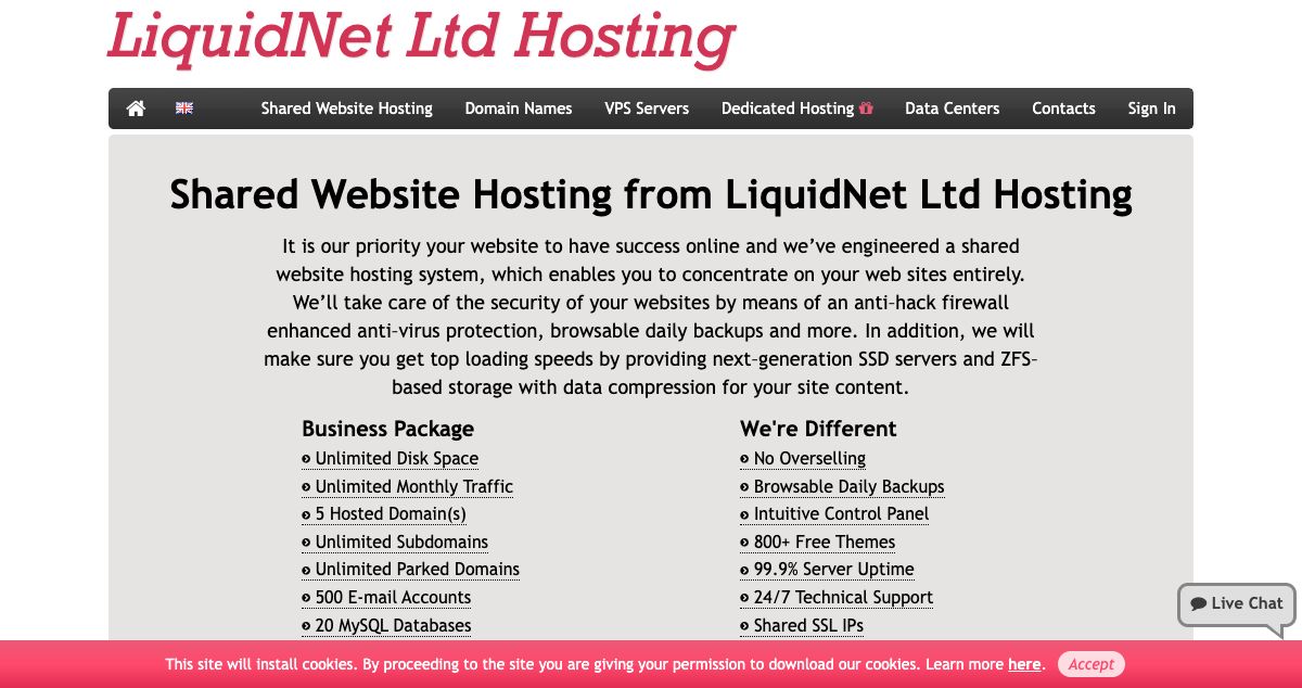 Homepage of LiquidNet hosting