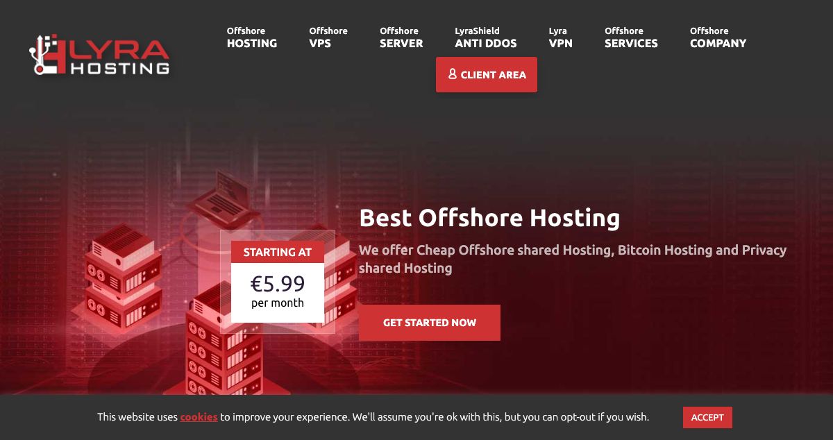 Homepage of LyraHosting hosting