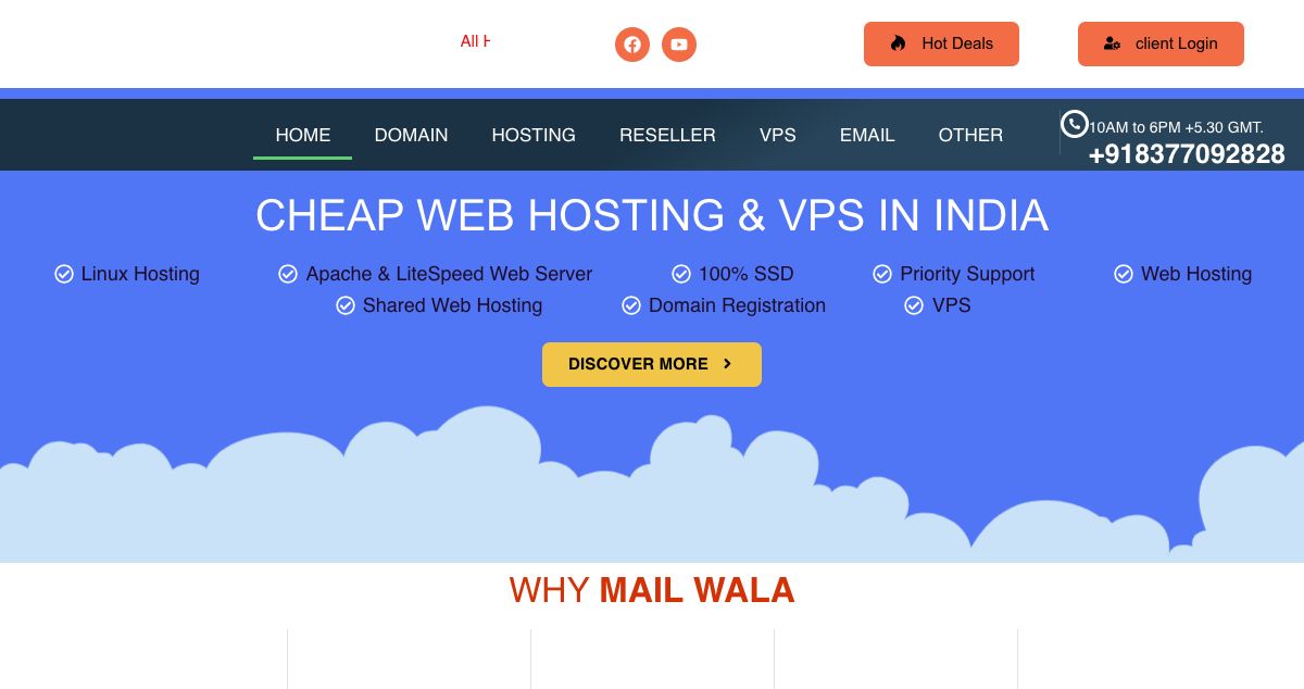 Homepage of Mailwala hosting