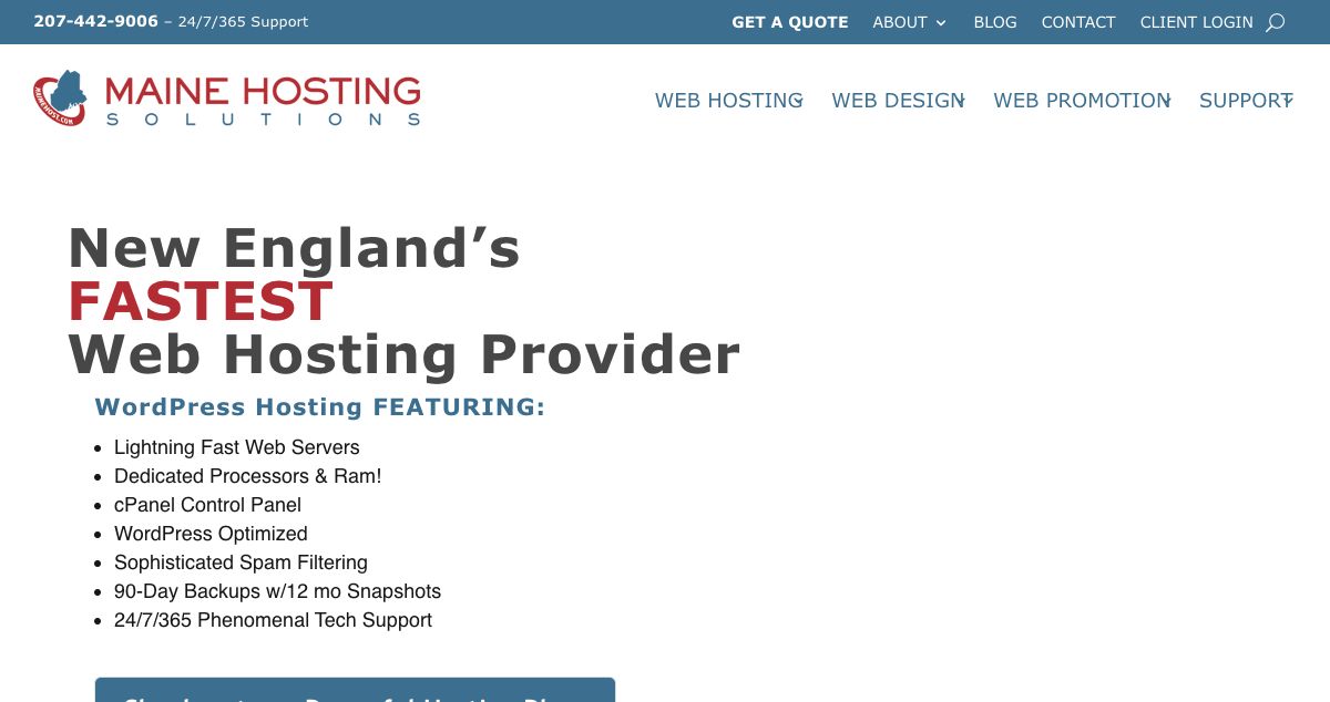 Homepage of Maine Hosting Solutions hosting