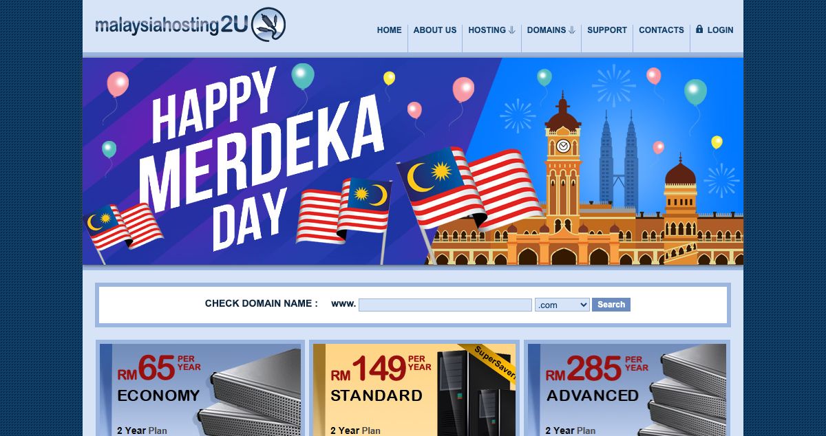 Homepage of MalaysiaHosting2U hosting