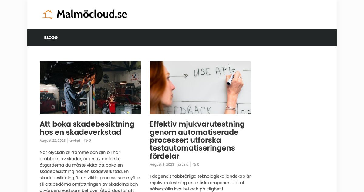 Homepage of Malmo Cloud hosting