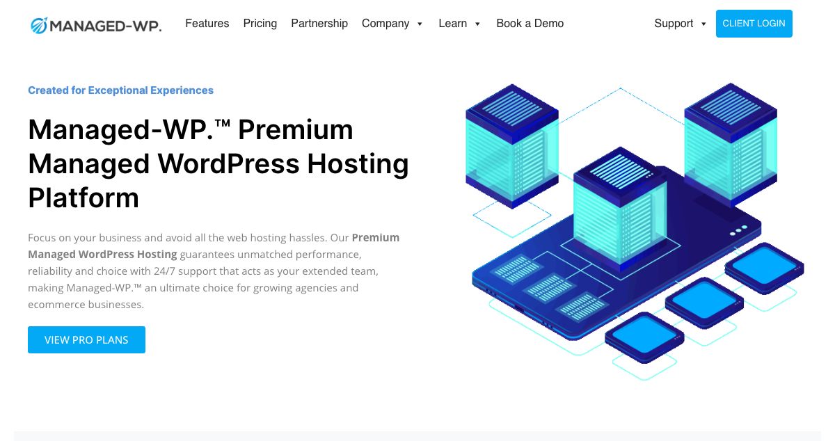 Homepage of Managed-WP.™ hosting