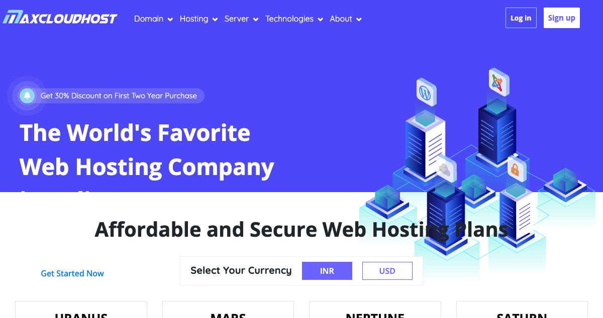 Homepage of Max Cloud Host hosting