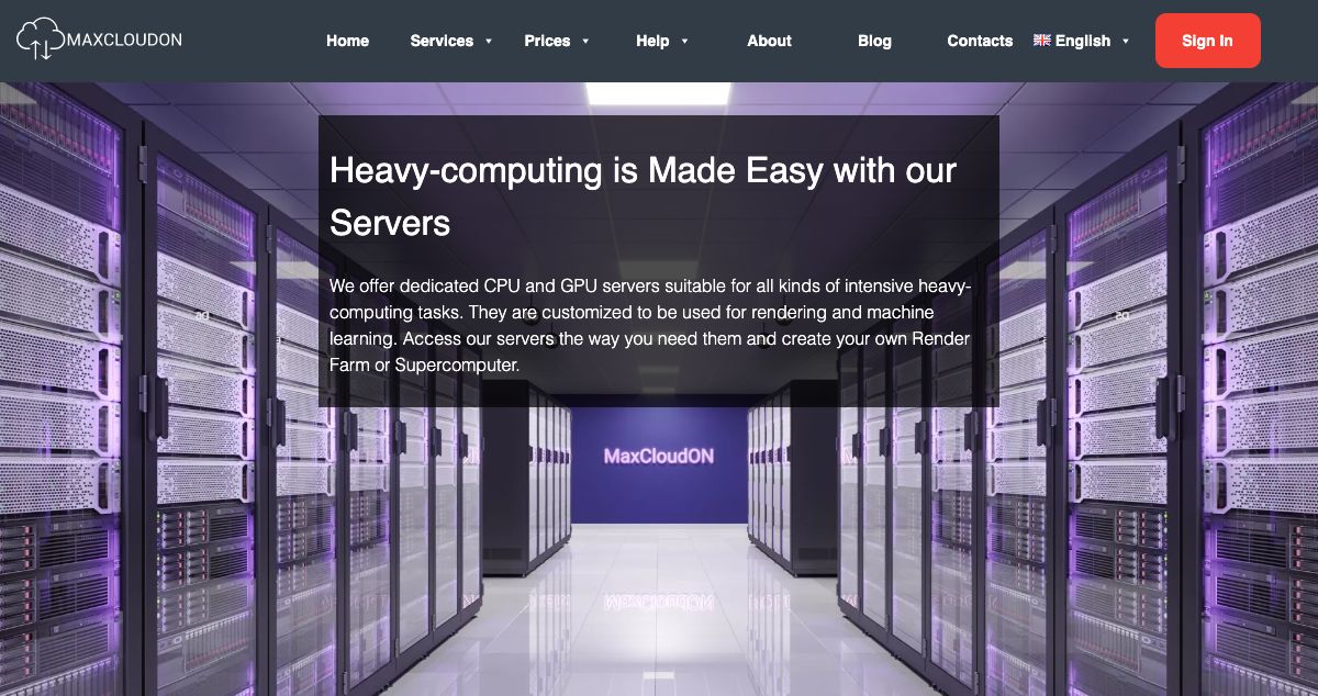 Homepage of MaxCloudON hosting