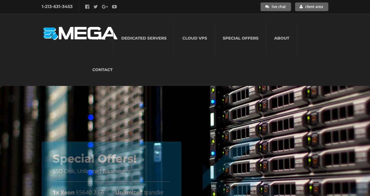 Homepage of MegaDedicated hosting