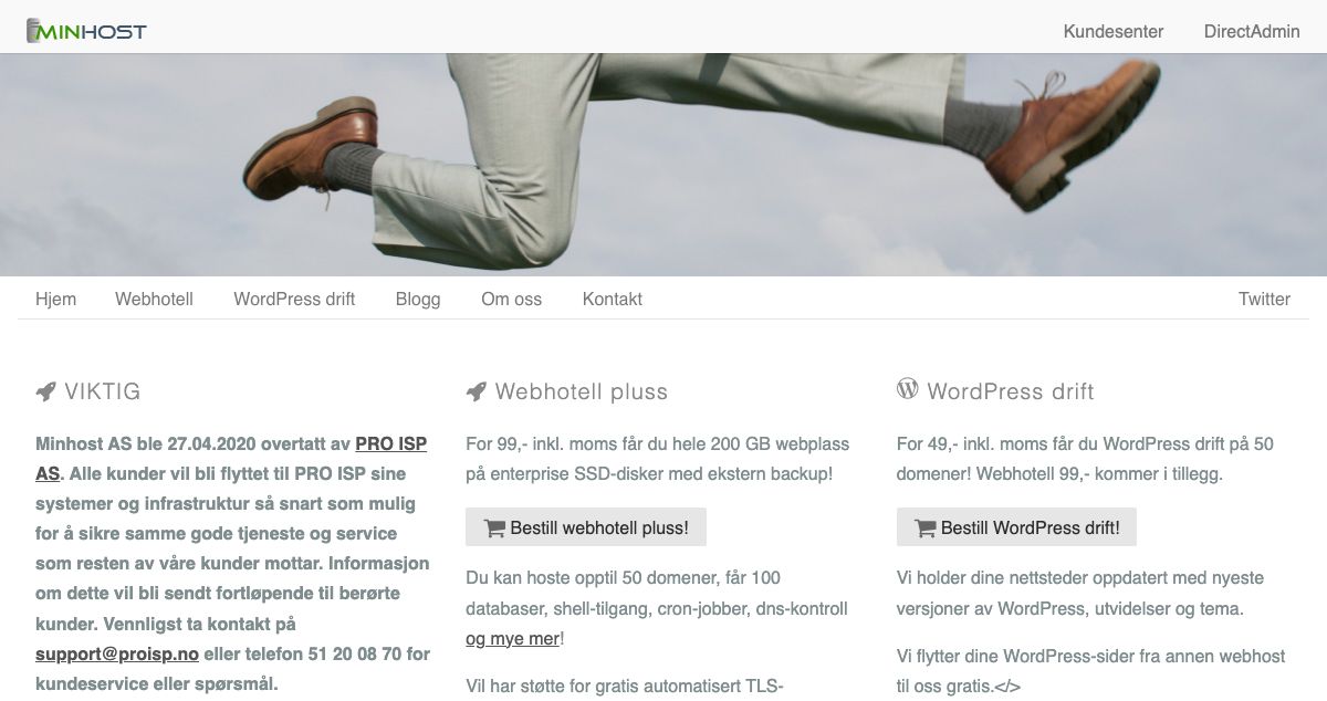 Homepage of MinHost hosting