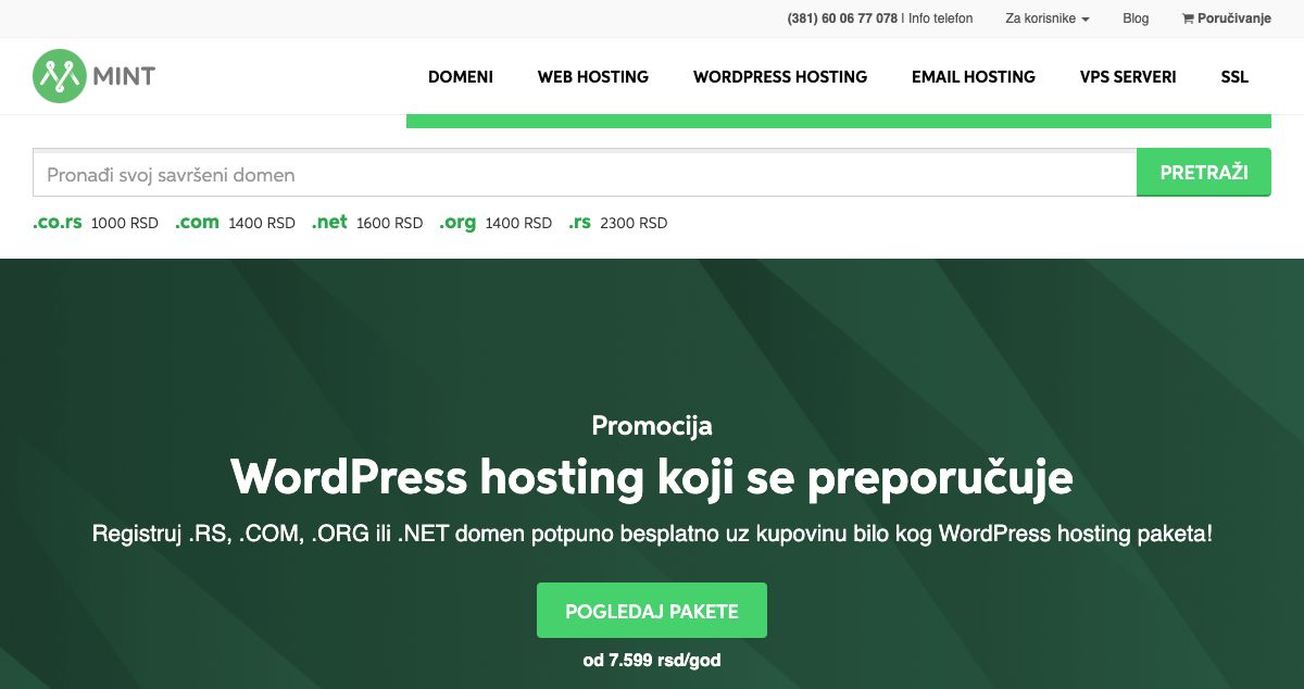 Homepage of Mint Hosting hosting