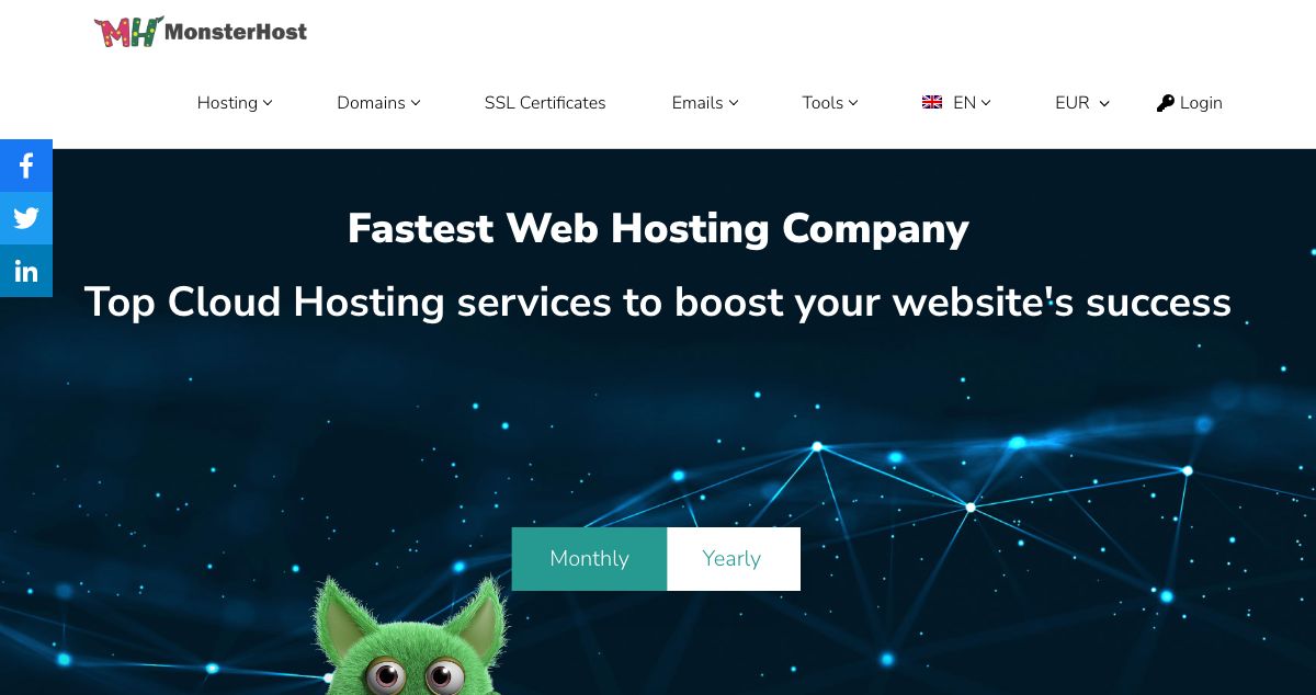 Homepage of MonsterHost hosting