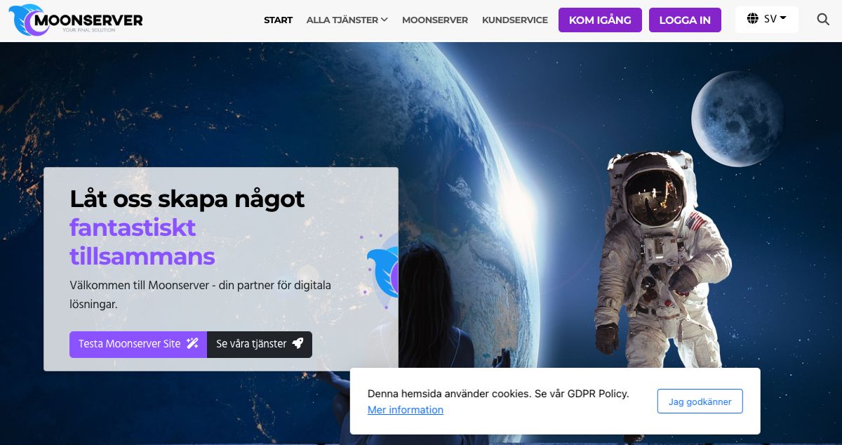 Homepage of Moonserver AB hosting