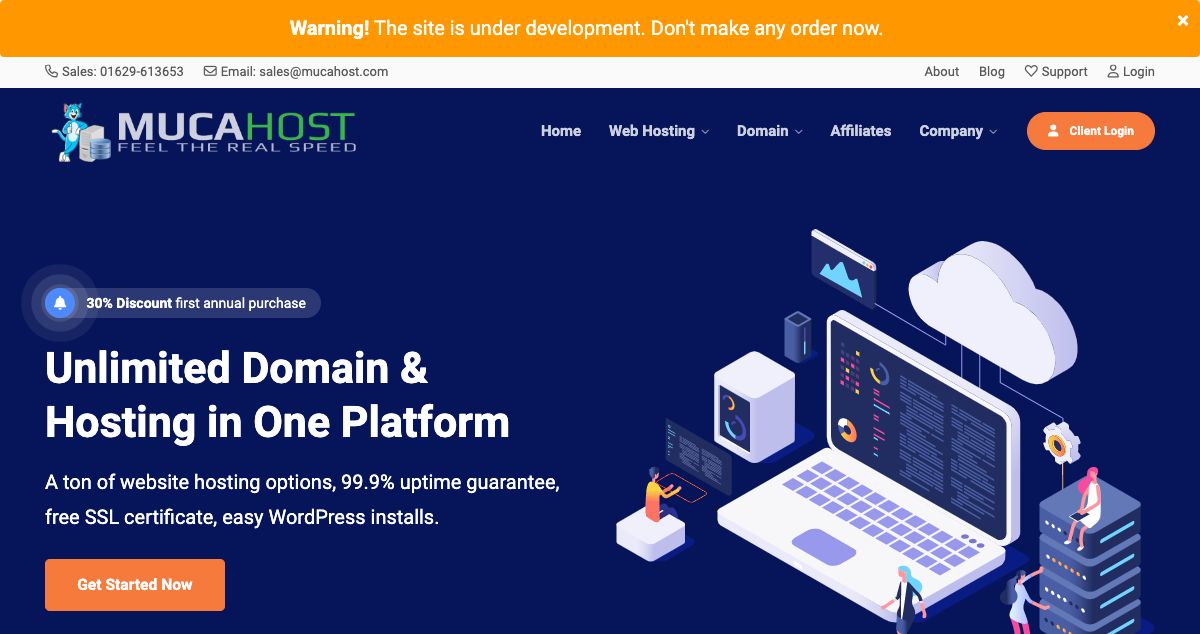 Homepage of MucaHost LLC hosting