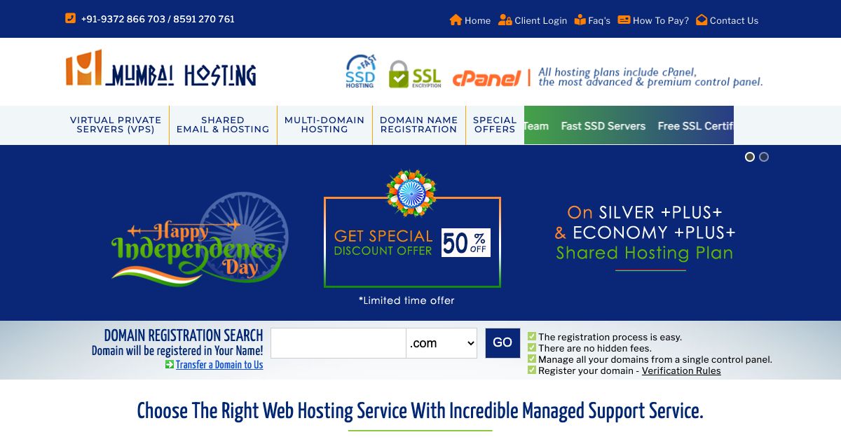 Homepage of Mumbai Hosting hosting