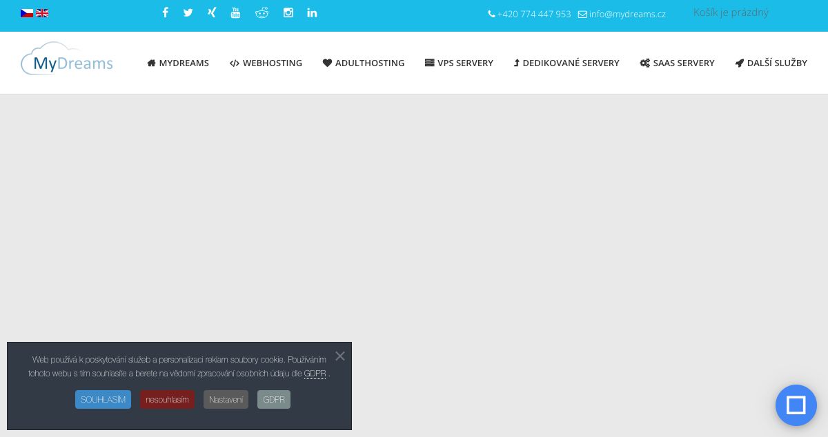 Homepage of MyDreams innovations s.r.o. hosting