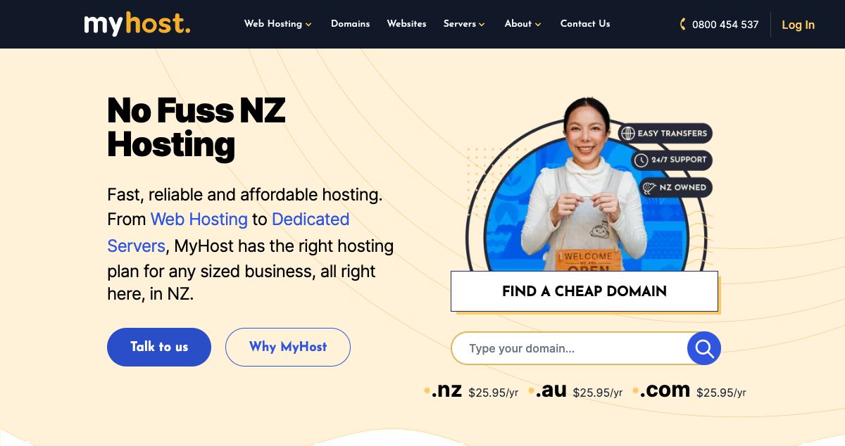 Homepage of MyHost.nz hosting