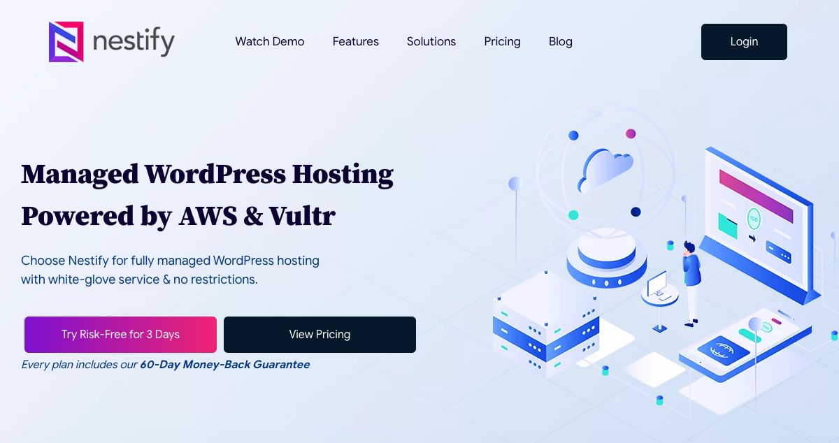 Homepage of Nestify hosting