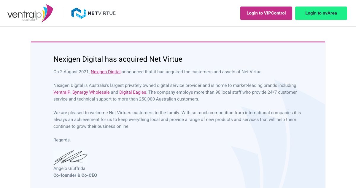 Homepage of Net Virtue hosting