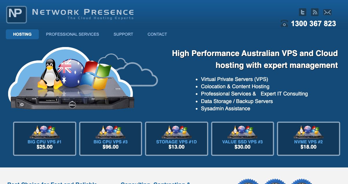 Homepage of Network Presence hosting