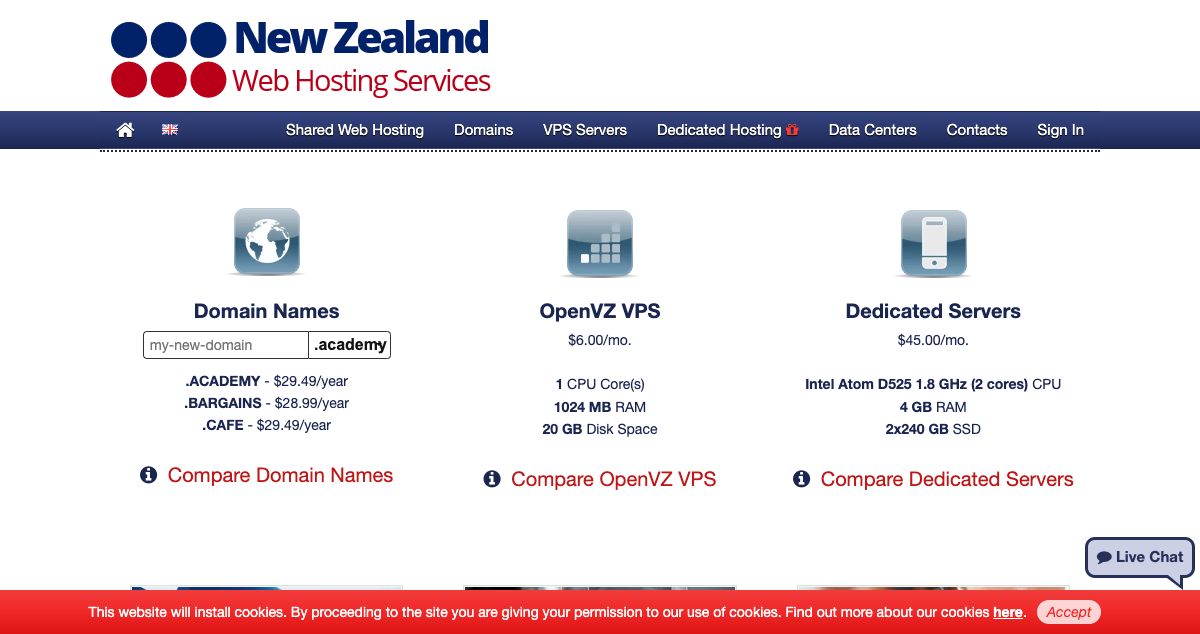 Homepage of New Zealand Web Hosting Services hosting