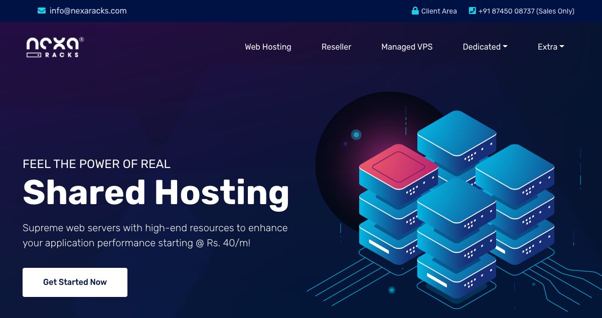 Homepage of Nexa Racks hosting