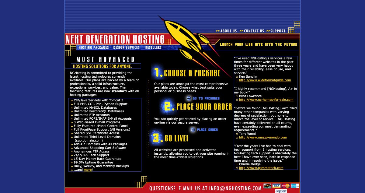 Homepage of Next Generation Hosting hosting