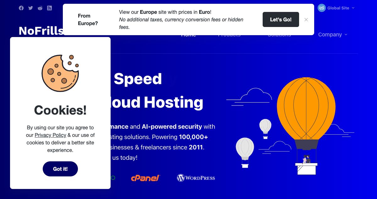 Homepage of NoFrillsCloud hosting