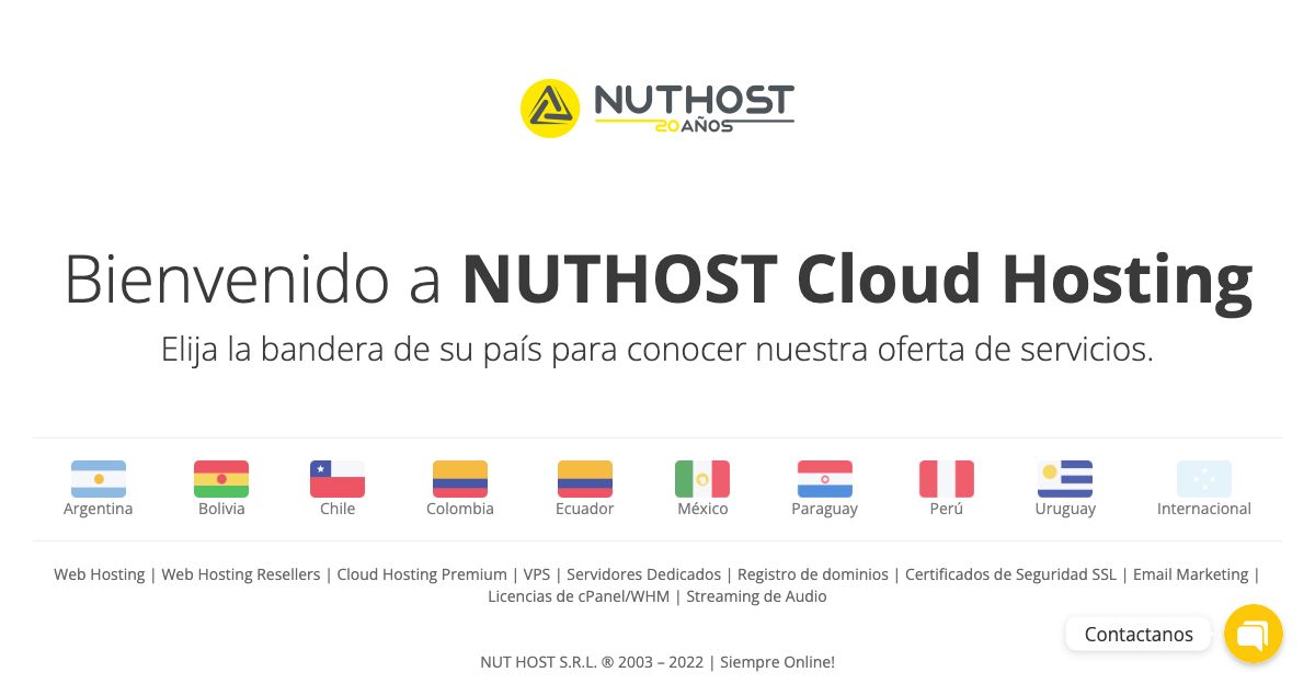 Homepage of NutHost hosting