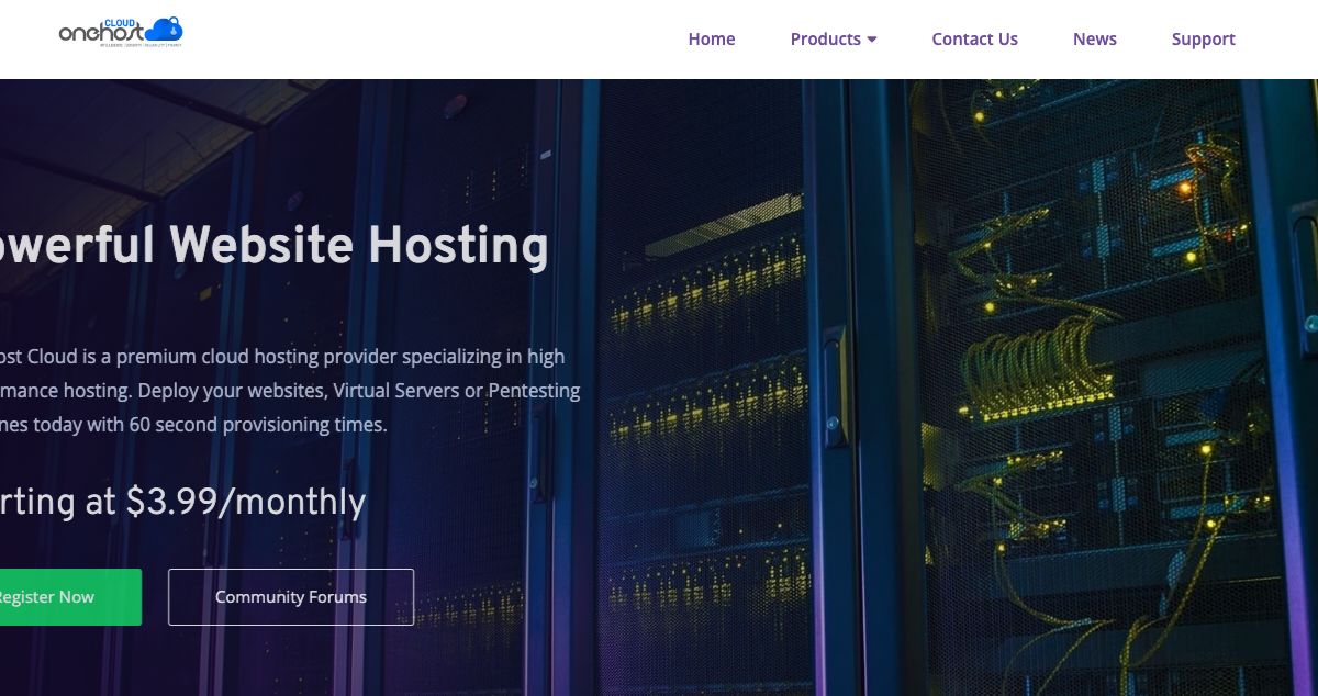 Homepage of OneHost Cloud hosting