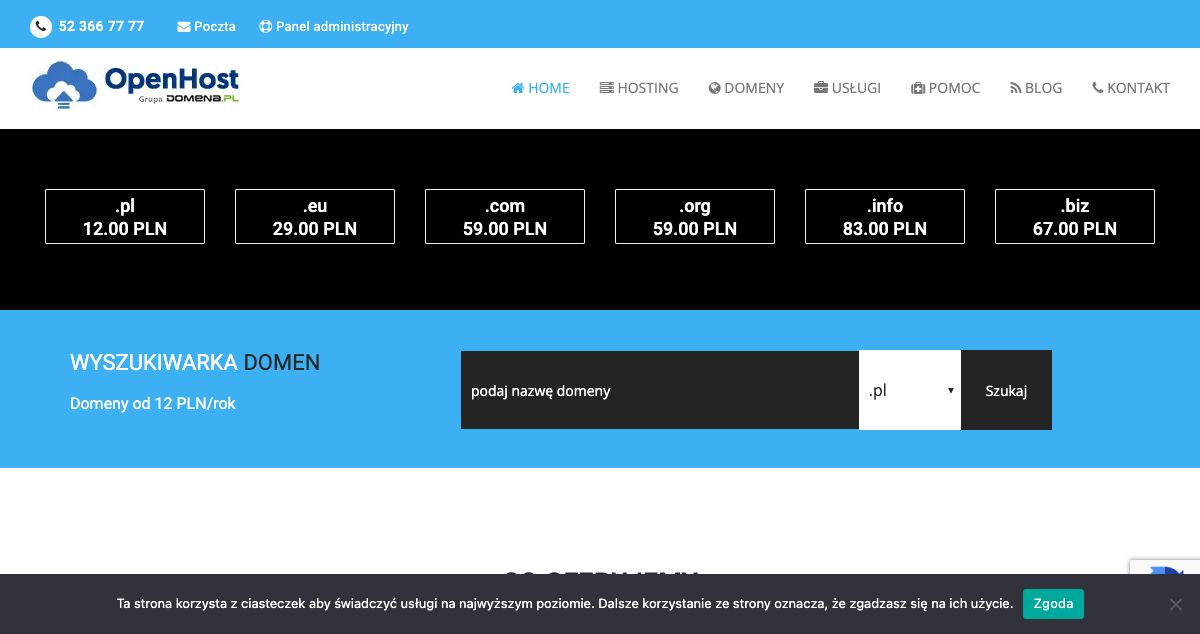 Homepage of OpenHost hosting