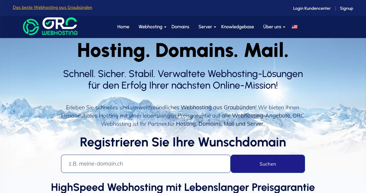 Homepage of ORC Webhosting GmbH hosting