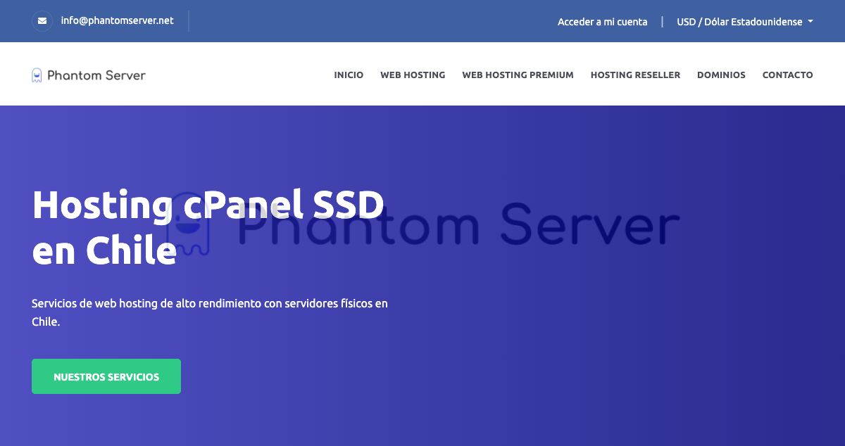 Homepage of Phantom Server hosting