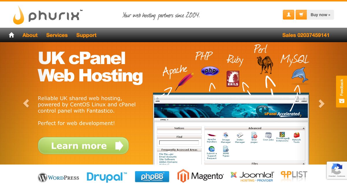 Homepage of Phurix hosting