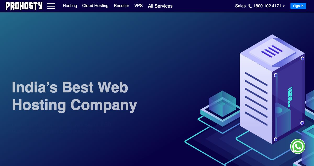 Homepage of ProHosty hosting