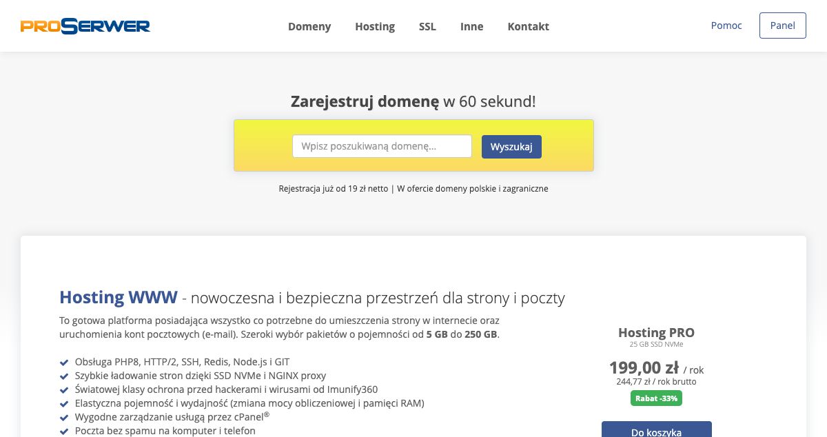 Homepage of PROSERWER.pl hosting