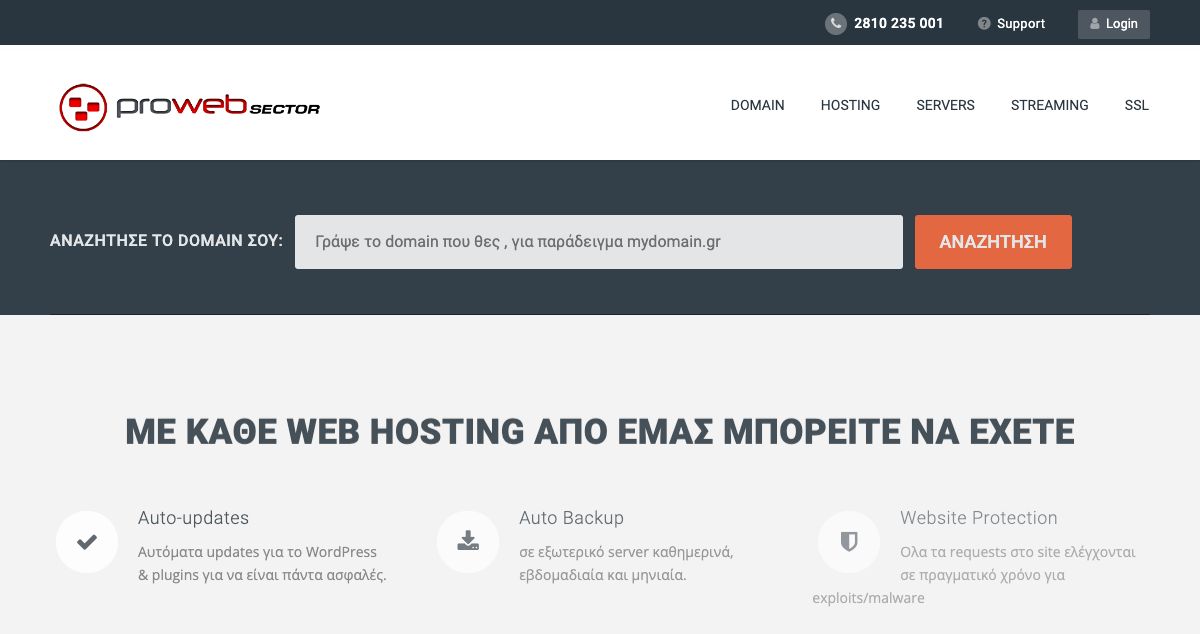 Homepage of ProWebSector hosting