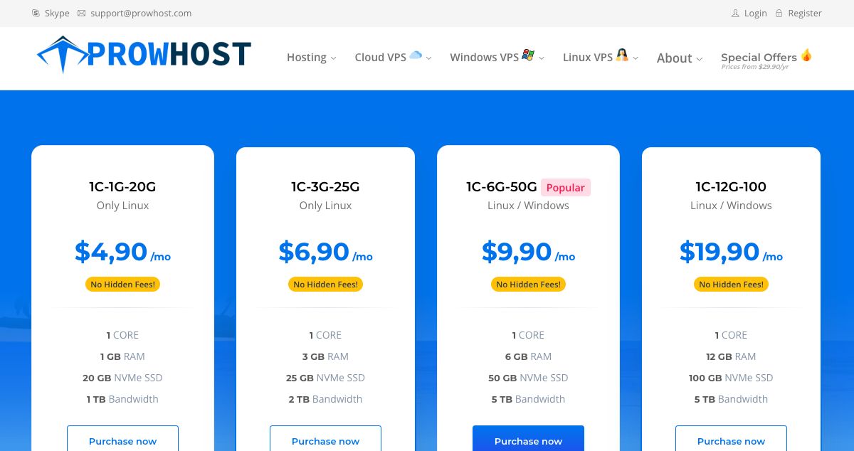 Homepage of ProwHost hosting