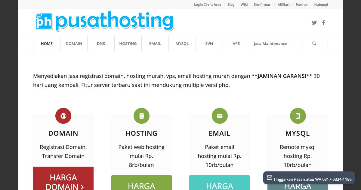 Homepage of Pusat Hosting hosting