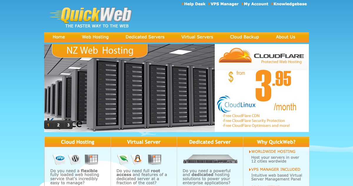 Homepage of QuickWeb Hosting hosting