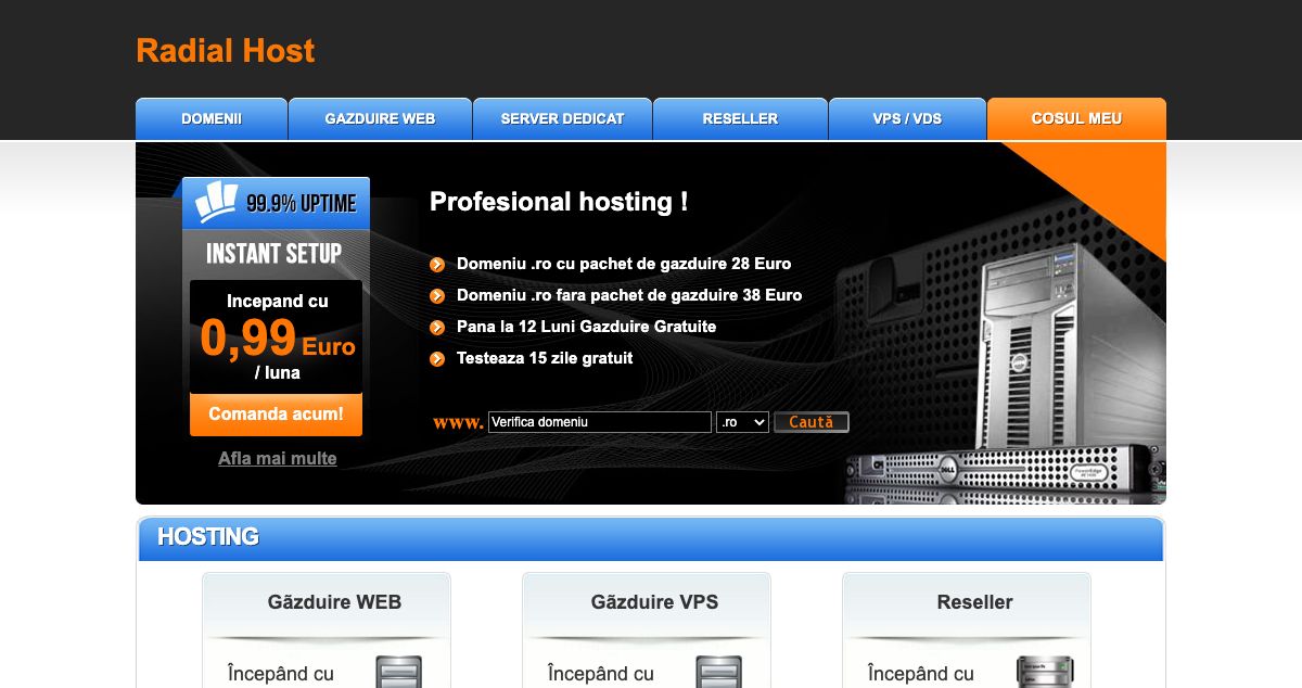 Homepage of Radial Host hosting