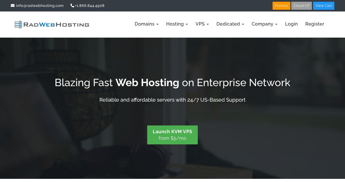 Homepage of Rad Web Hosting hosting