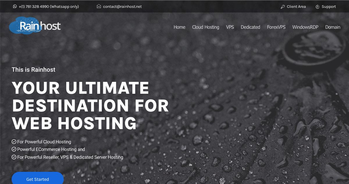 Homepage of RainHost hosting