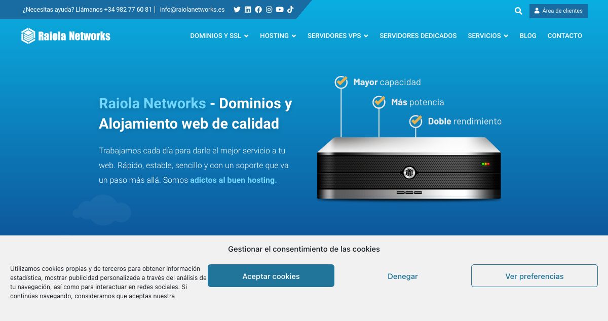 Homepage of Raiola Networks hosting